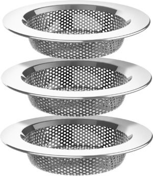 Kitchen Sink Strainer, Stainless Steel Sink Drain Strainer, Dishwasher Safe, Outer Diameter4.4 inch/11.2cm, Inner Diameter 3 inch/7.6cm, Pack of 3