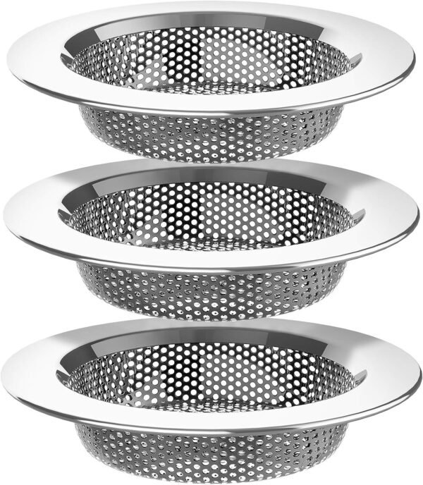 Kitchen Sink Strainer, Stainless Steel Sink Drain Strainer, Dishwasher Safe, Outer Diameter4.4 inch/11.2cm, Inner Diameter 3 inch/7.6cm, Pack of 3