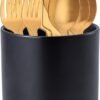 Large Rustic Black Ceramic Utensil Holder - Rooster Design Cooking Utensil Caddy for Farmhouse Kitchen Decor - Dishwasher-Friendly Countertop Organizer