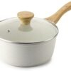 White Ceramic Nonstick Saucepan with Lid 1.5QT, Small Cooking Pot with Stay Cool Handle, Induction Compatible Soup Pot, PFOA/PFAS Free