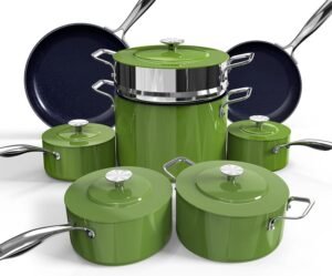13pc Forged Lightweight Cookware Set PFAS Free, Healthy G10 Duralon Ceramic Coating, Ultra Non-Stick, Stay-Cool Handles, Works on All Cooktops & Induction Ready