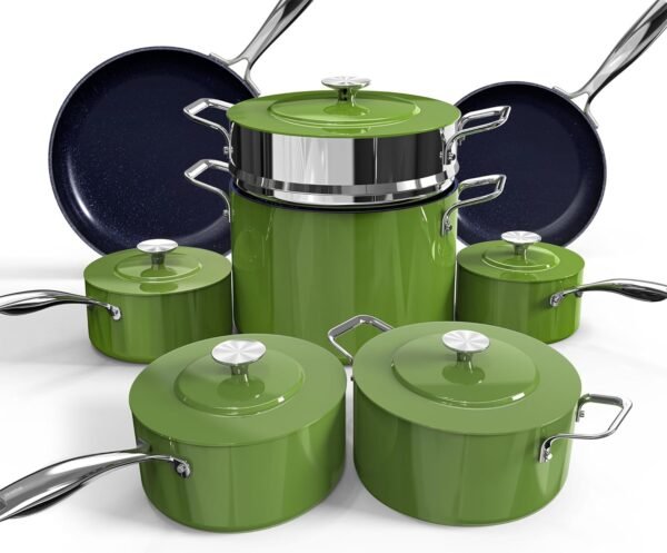 13pc Forged Lightweight Cookware Set PFAS Free, Healthy G10 Duralon Ceramic Coating, Ultra Non-Stick, Stay-Cool Handles, Works on All Cooktops & Induction Ready