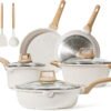 Pots and Pans Set Nonstick, White Granite Induction Kitchen Cookware Sets, 11 Pcs Non Stick Cooking Set w/Frying Pans & Saucepans(PFOS, PFOA Free)
