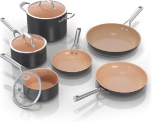 Extended Life Premium Ceramic Cookware 9 Piece Pots & Pans Set, Nonstick, PFAS Free, Ceramic Coated, Oven Safe to 550??F, All Stovetops & Induction Compatible