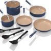 Ceramic 11-Piece Cookware Set with Comfort Grip, Nonstick Fry Pans, Pots, PFAS Free, Oven Safe, Dishwasher Safe, All Stovetops & Induction Compatible