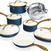 12 Pc Ceramic Pots and Pans Set Non Stick, Kitchen Cookware Sets, Pot and Pan Set, Ceramic Cookware Set, Non Toxic Cookware Set, Non Stick Pots and Pan Set, Dishwasher Safe - Cream Navy??