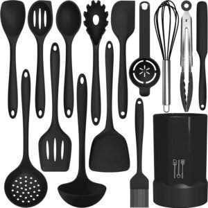 Silicone Cooking Utensils Set - 446??F Heat Resistant Kitchen Utensils,Turner Tongs,Spatula,Spoon,Brush,Whisk,Kitchen Utensil Gadgets Tools Set for Nonstick Cookware,Dishwasher Safe (BPA Free)