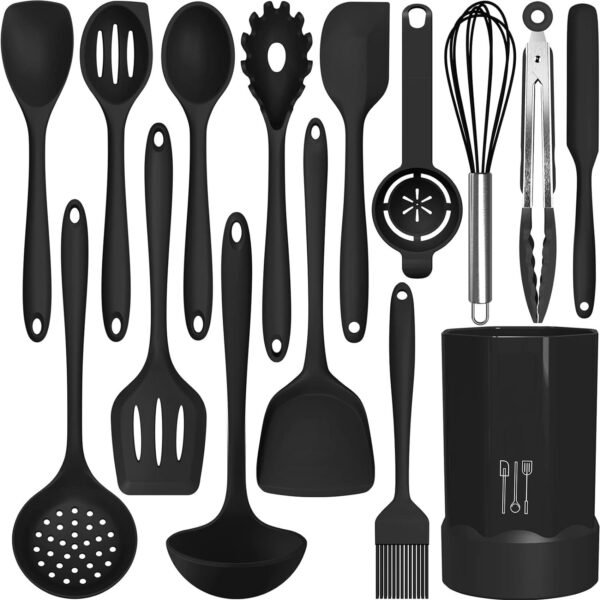 Silicone Cooking Utensils Set - 446??F Heat Resistant Kitchen Utensils,Turner Tongs,Spatula,Spoon,Brush,Whisk,Kitchen Utensil Gadgets Tools Set for Nonstick Cookware,Dishwasher Safe (BPA Free)