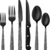 24-Piece Black Silverware Set with Steak Knives, Black Flatware Set for 4, Food-Grade Stainless Steel Tableware Cutlery Set, Mirror Finished Utensil Sets for Home Restaurant
