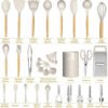 Kitchen Utensils Set- 34PCS Silicone Cooking Utensils with Holder, Heat Resistant Kitchen Utensil Spatula Set for Nonstick Cookware, Black Wooden Handles Kitchen Gadgets Tools Set