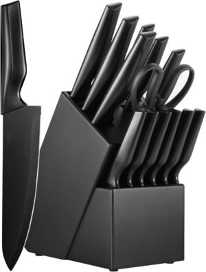 Knife Sets for Kitchen with Block and 6 PCS Kitchen Utensils Set, Knives Set for Kitchen 15 Pieces with Built-in Sharpener, Utensils Holder for Storing Kitchen Tools, 21-in-1 Kitchen Set
