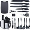Kitchen Utensils Set for Cooking-7 Cooking Utensils,6 Knife set Black,5 Utensil Sets,utensilios