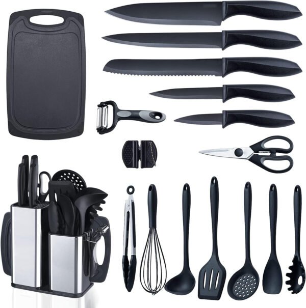 Kitchen Utensils Set for Cooking-7 Cooking Utensils,6 Knife set Black,5 Utensil Sets,utensilios