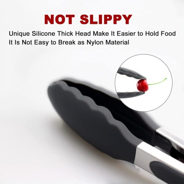 2 Pack Black Kitchen Tongs, Premium Silicone BPA Free Non-Stick Stainless Steel BBQ Cooking Grilling Locking Food Tongs