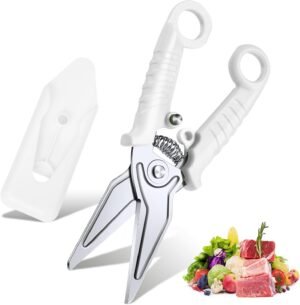 Poultry Shears Kitchen Scissors, White Cooking Shears Dishwasher Safe Meat Shears Stainless Steel Butcher Scissors for Chicken Vegetable