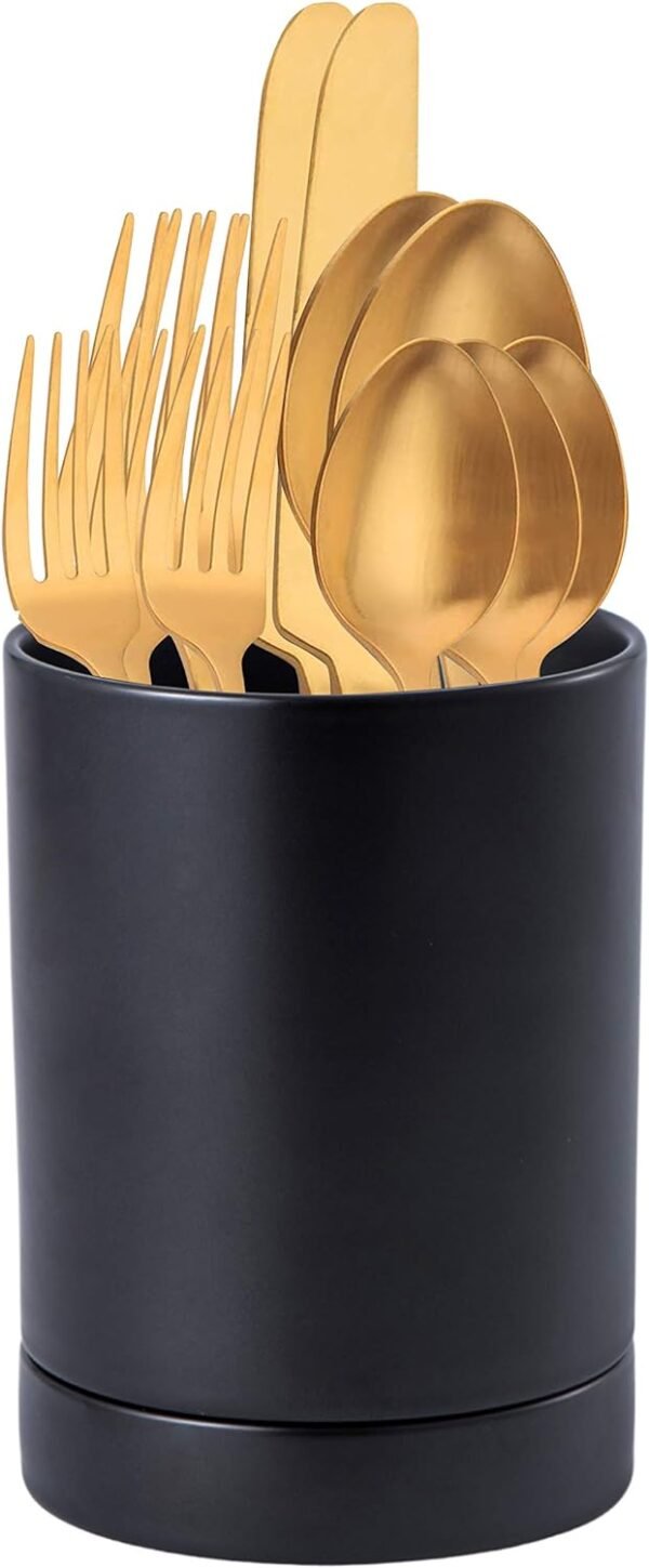 Large Rustic Black Ceramic Utensil Holder - Rooster Design Cooking Utensil Caddy for Farmhouse Kitchen Decor - Dishwasher-Friendly Countertop Organizer