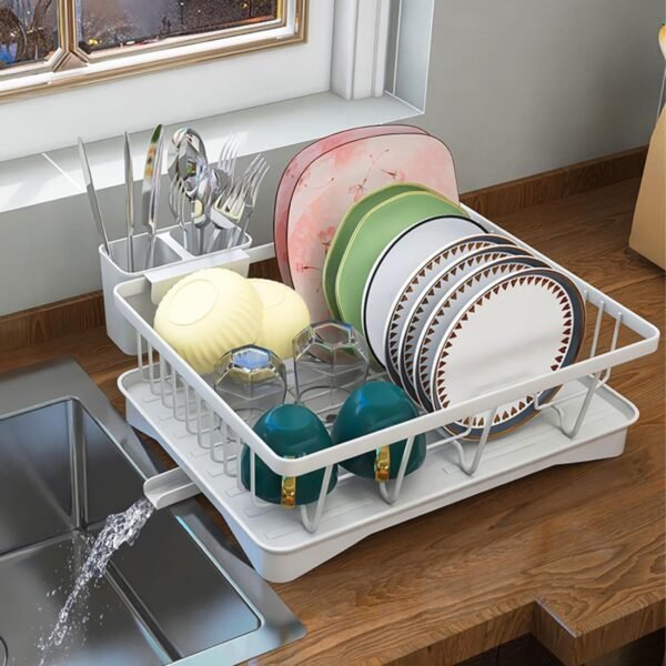 Dish Drying Rack, Large-Capacity Dish Rack with Automatic Drainboard, Dish Racks for Kitchen Counter, Durable Drying Rack for Countertop, Dish Drainer with Utensil Holder for Dishes, Spoons