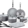 Recycled Ceramic Nonstick Cookware Set, 12 Piece, Oven Broiler Safe 500F, Lid Safe 350F Pots and Pans
