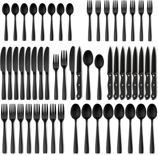 48-Piece Silverware Set with Steak Knives for 8, Stainless Steel Flatware Cutlery Set For Home Kitchen Restaurant Hotel, Kitchen Utensils Set, Mirror Polished, Dishwasher Safe