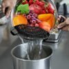 Clip On Strainer Silicone for All Pots and Pans, Pasta Strainer Clip on Food Strainer for Meat Vegetables Fruit Silicone Kitchen Colander