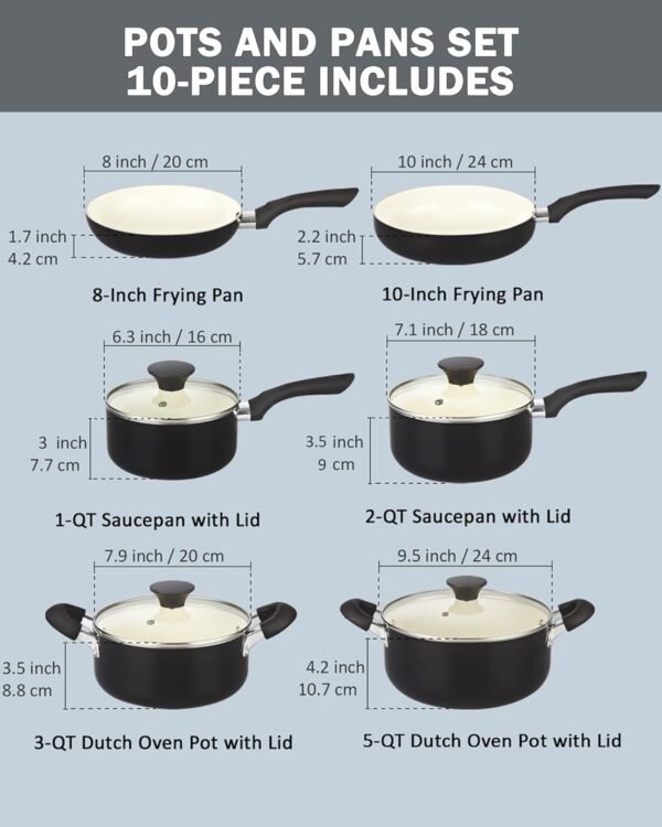 Pots And Pans Set Nonstick, 10 Piece Ceramic Cookware Sets, Kitchen Non Stick Cooking Set With Saucepans, Frying Pans, Dutch Oven Pot With Lids