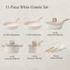 Pots and Pans Set Nonstick, White Granite Induction Kitchen Cookware Sets, 11 Pcs Non Stick Cooking Set w/Frying Pans & Saucepans(PFOS, PFOA Free)