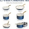 12 Pc Ceramic Pots and Pans Set Non Stick, Kitchen Cookware Sets, Pot and Pan Set, Ceramic Cookware Set, Non Toxic Cookware Set, Non Stick Pots and Pan Set, Dishwasher Safe - Cream Navy??