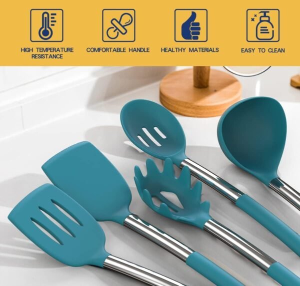 Silicone Cooking Utensil Set,Non-stick Kitchen 24 Pcs Cookware, Heat Resistant , Silicone Kitchen Tools Gift with Stainless Steel Handle