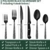 24-Piece Black Silverware Set with Steak Knives, Black Flatware Set for 4, Food-Grade Stainless Steel Tableware Cutlery Set, Mirror Finished Utensil Sets for Home Restaurant