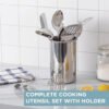 Stainless Steel Kitchen Utensil Set - 10-piece premium Nonstick & Heat Resistant Kitchen Gadgets, Turner, Spaghetti Server, Ladle, Serving Spoons, Whisk, Tongs, Masher & Utensil Holder