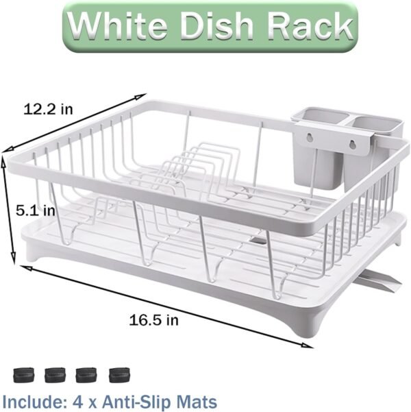 Dish Drying Rack, Large-Capacity Dish Rack with Automatic Drainboard, Dish Racks for Kitchen Counter, Durable Drying Rack for Countertop, Dish Drainer with Utensil Holder for Dishes, Spoons