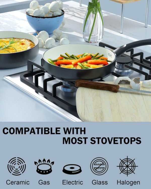 Pots And Pans Set Nonstick, 10 Piece Ceramic Cookware Sets, Kitchen Non Stick Cooking Set With Saucepans, Frying Pans, Dutch Oven Pot With Lids
