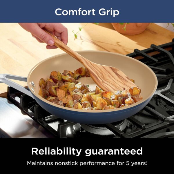 Ceramic 11-Piece Cookware Set with Comfort Grip, Nonstick Fry Pans, Pots, PFAS Free, Oven Safe, Dishwasher Safe, All Stovetops & Induction Compatible