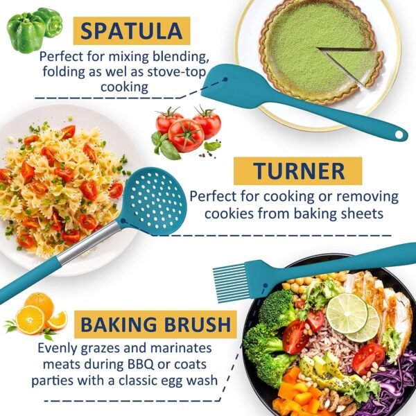Silicone Cooking Utensil Set,Non-stick Kitchen 24 Pcs Cookware, Heat Resistant , Silicone Kitchen Tools Gift with Stainless Steel Handle