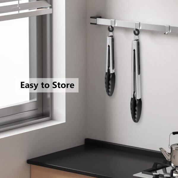 2 Pack Black Kitchen Tongs, Premium Silicone BPA Free Non-Stick Stainless Steel BBQ Cooking Grilling Locking Food Tongs