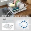 Dish Drying Rack, Large-Capacity Dish Rack with Automatic Drainboard, Dish Racks for Kitchen Counter, Durable Drying Rack for Countertop, Dish Drainer with Utensil Holder for Dishes, Spoons