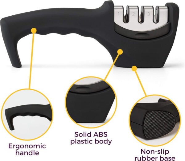 4-in-1 Kitchen Knife Accessories: 3-Stage Knife Sharpener Helps Repair, Restore, Polish Blades and Cut-Resistant Glove