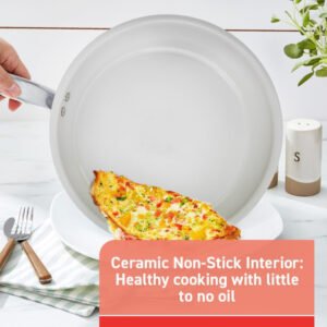 Recycled Ceramic Nonstick Cookware Set, 12 Piece, Oven Broiler Safe 500F, Lid Safe 350F Pots and Pans