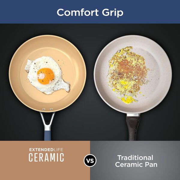 Ceramic 11-Piece Cookware Set with Comfort Grip, Nonstick Fry Pans, Pots, PFAS Free, Oven Safe, Dishwasher Safe, All Stovetops & Induction Compatible