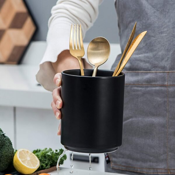 Large Rustic Black Ceramic Utensil Holder - Rooster Design Cooking Utensil Caddy for Farmhouse Kitchen Decor - Dishwasher-Friendly Countertop Organizer