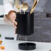 Large Rustic Black Ceramic Utensil Holder - Rooster Design Cooking Utensil Caddy for Farmhouse Kitchen Decor - Dishwasher-Friendly Countertop Organizer
