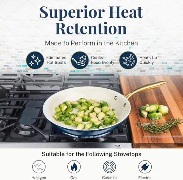 12 Pc Ceramic Pots and Pans Set Non Stick, Kitchen Cookware Sets, Pot and Pan Set, Ceramic Cookware Set, Non Toxic Cookware Set, Non Stick Pots and Pan Set, Dishwasher Safe - Cream Navy??