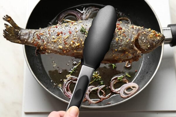 2 Pack Black Kitchen Tongs, Premium Silicone BPA Free Non-Stick Stainless Steel BBQ Cooking Grilling Locking Food Tongs