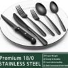 24-Piece Black Silverware Set with Steak Knives, Black Flatware Set for 4, Food-Grade Stainless Steel Tableware Cutlery Set, Mirror Finished Utensil Sets for Home Restaurant