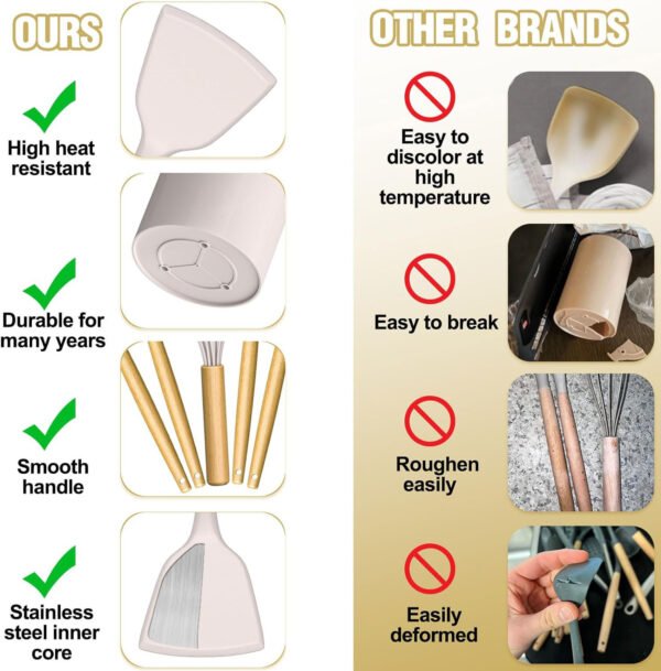 Kitchen Utensils Set- 34PCS Silicone Cooking Utensils with Holder, Heat Resistant Kitchen Utensil Spatula Set for Nonstick Cookware, Black Wooden Handles Kitchen Gadgets Tools Set