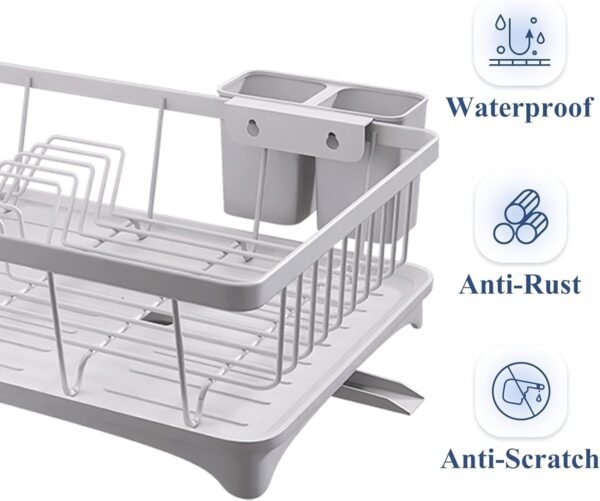 Dish Drying Rack, Large-Capacity Dish Rack with Automatic Drainboard, Dish Racks for Kitchen Counter, Durable Drying Rack for Countertop, Dish Drainer with Utensil Holder for Dishes, Spoons