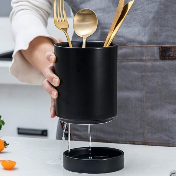 Large Rustic Black Ceramic Utensil Holder - Rooster Design Cooking Utensil Caddy for Farmhouse Kitchen Decor - Dishwasher-Friendly Countertop Organizer