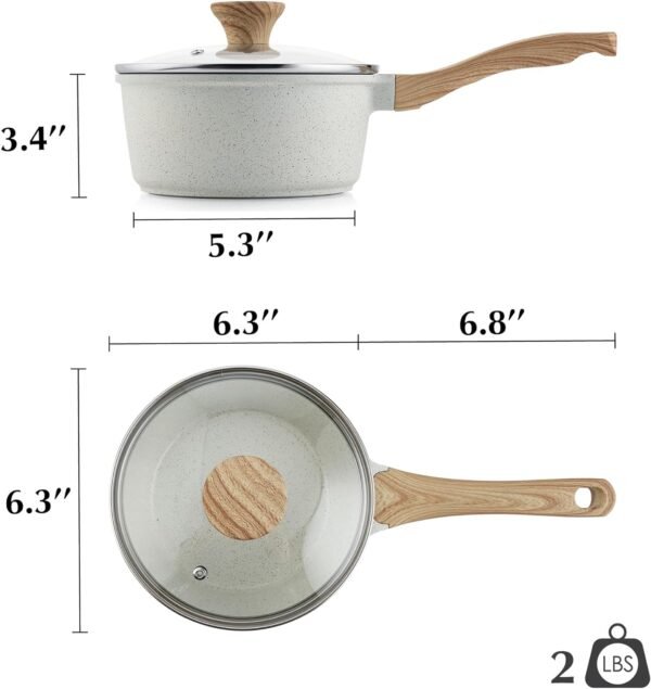 White Ceramic Nonstick Saucepan with Lid 1.5QT, Small Cooking Pot with Stay Cool Handle, Induction Compatible Soup Pot, PFOA/PFAS Free