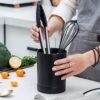 Large Rustic Black Ceramic Utensil Holder - Rooster Design Cooking Utensil Caddy for Farmhouse Kitchen Decor - Dishwasher-Friendly Countertop Organizer