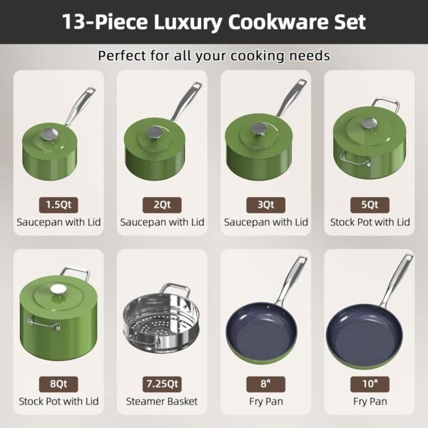 13pc Forged Lightweight Cookware Set PFAS Free, Healthy G10 Duralon Ceramic Coating, Ultra Non-Stick, Stay-Cool Handles, Works on All Cooktops & Induction Ready
